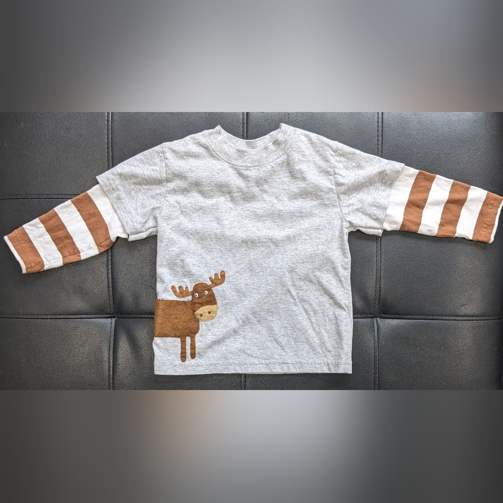 Striped Moose long sleeve Shirt, Boy Girl Unisex Brown Gray